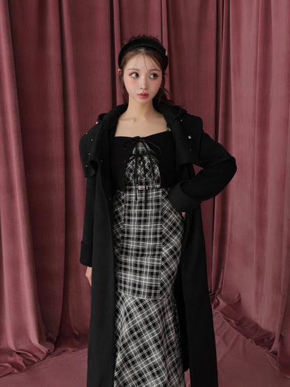 Blanc noir hooded long coat(eme10820)