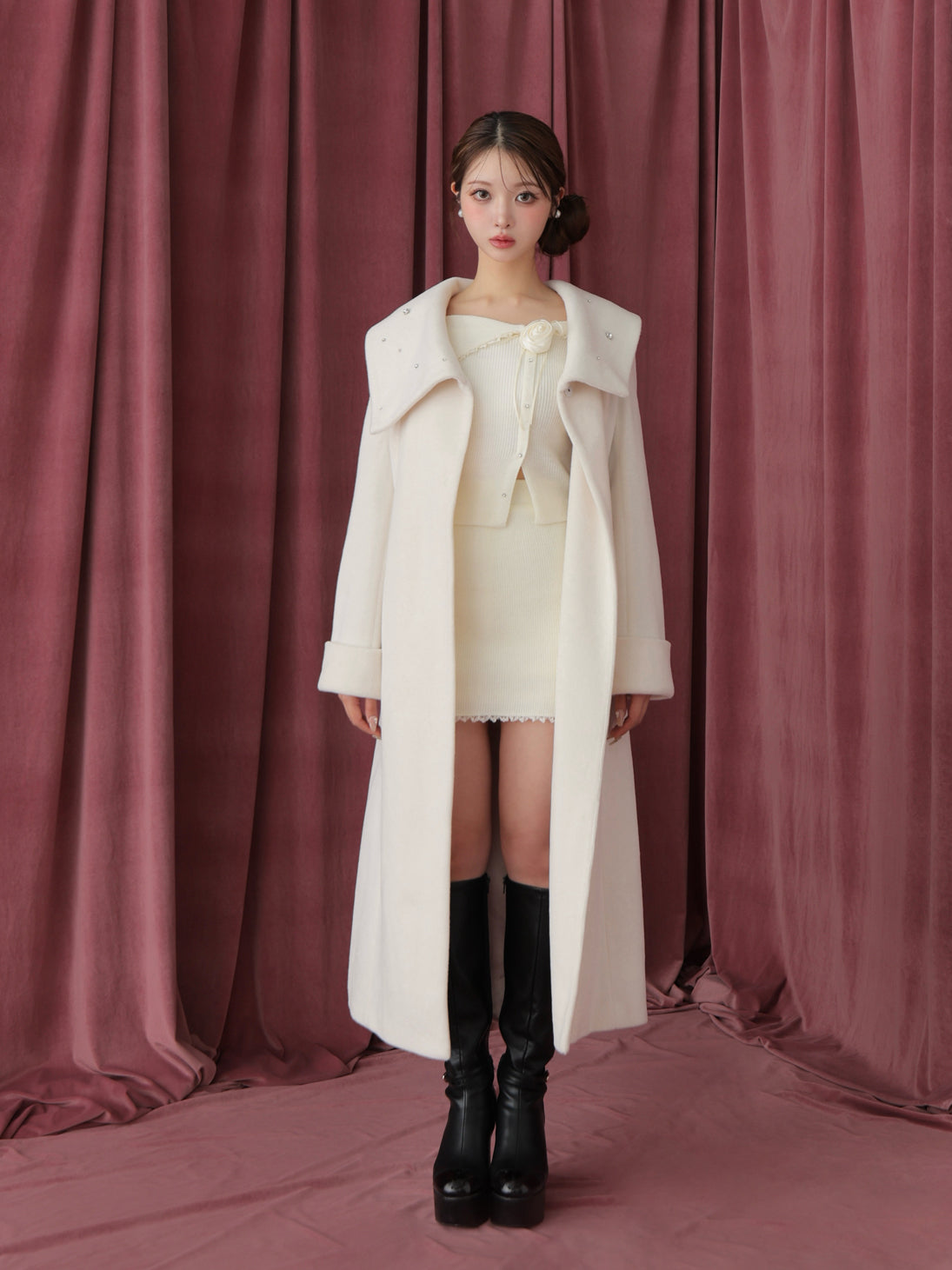 Blanc noir hooded long coat(eme10820) – M me eme