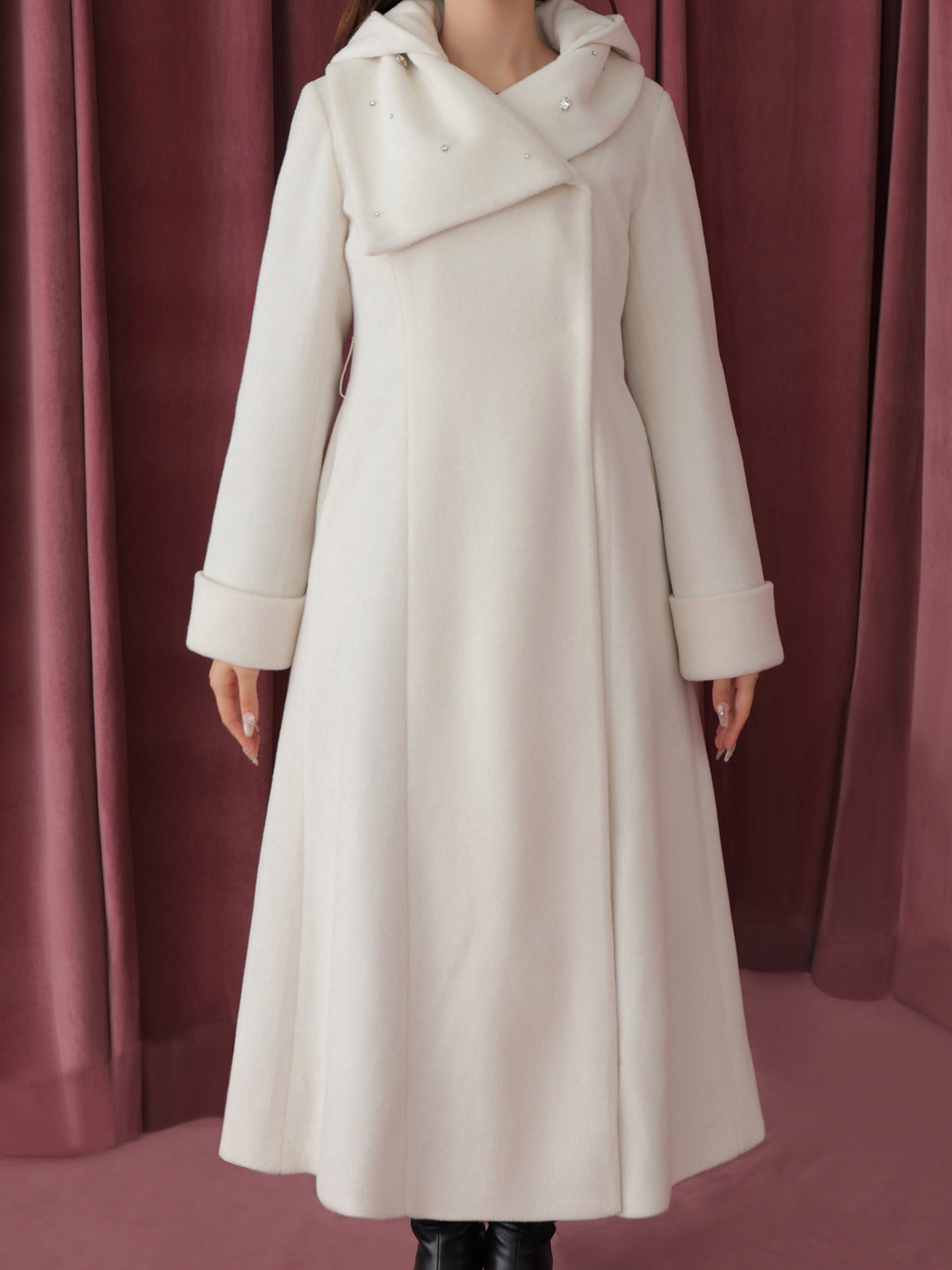 Blanc noir hooded long coat(eme10820) – M me eme
