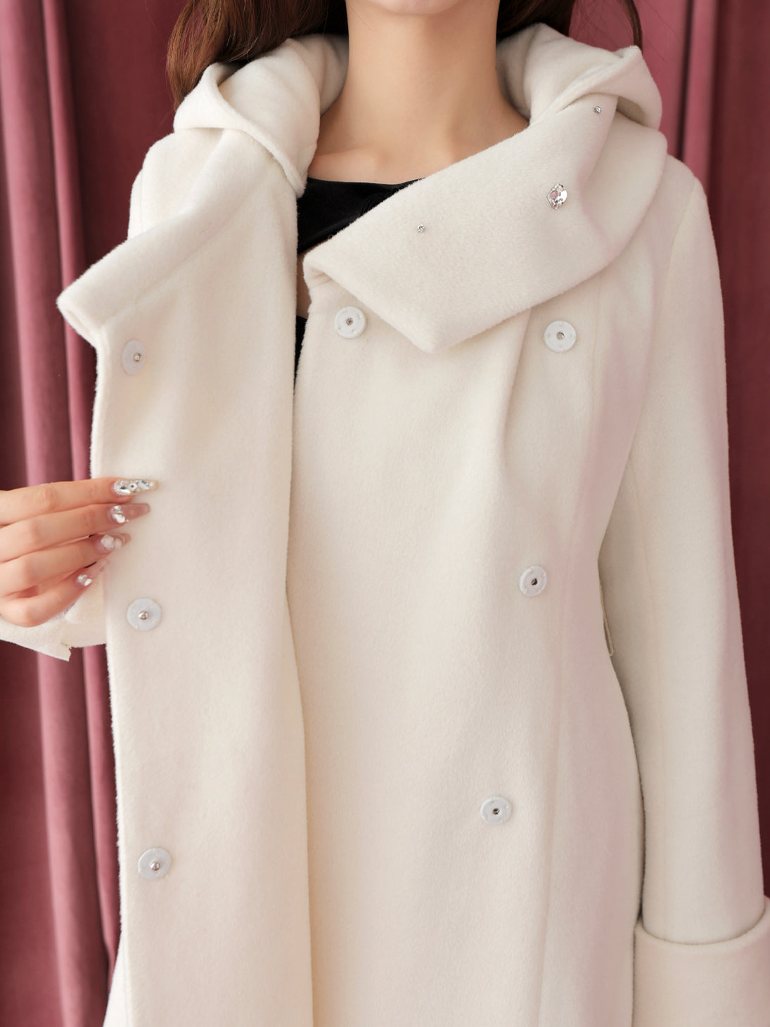 Blanc noir hooded long coat (eme10820)