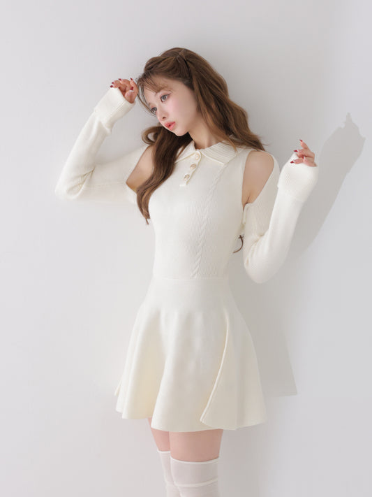 Polo collar cable knit ensemble mini onepiece(eme10826)