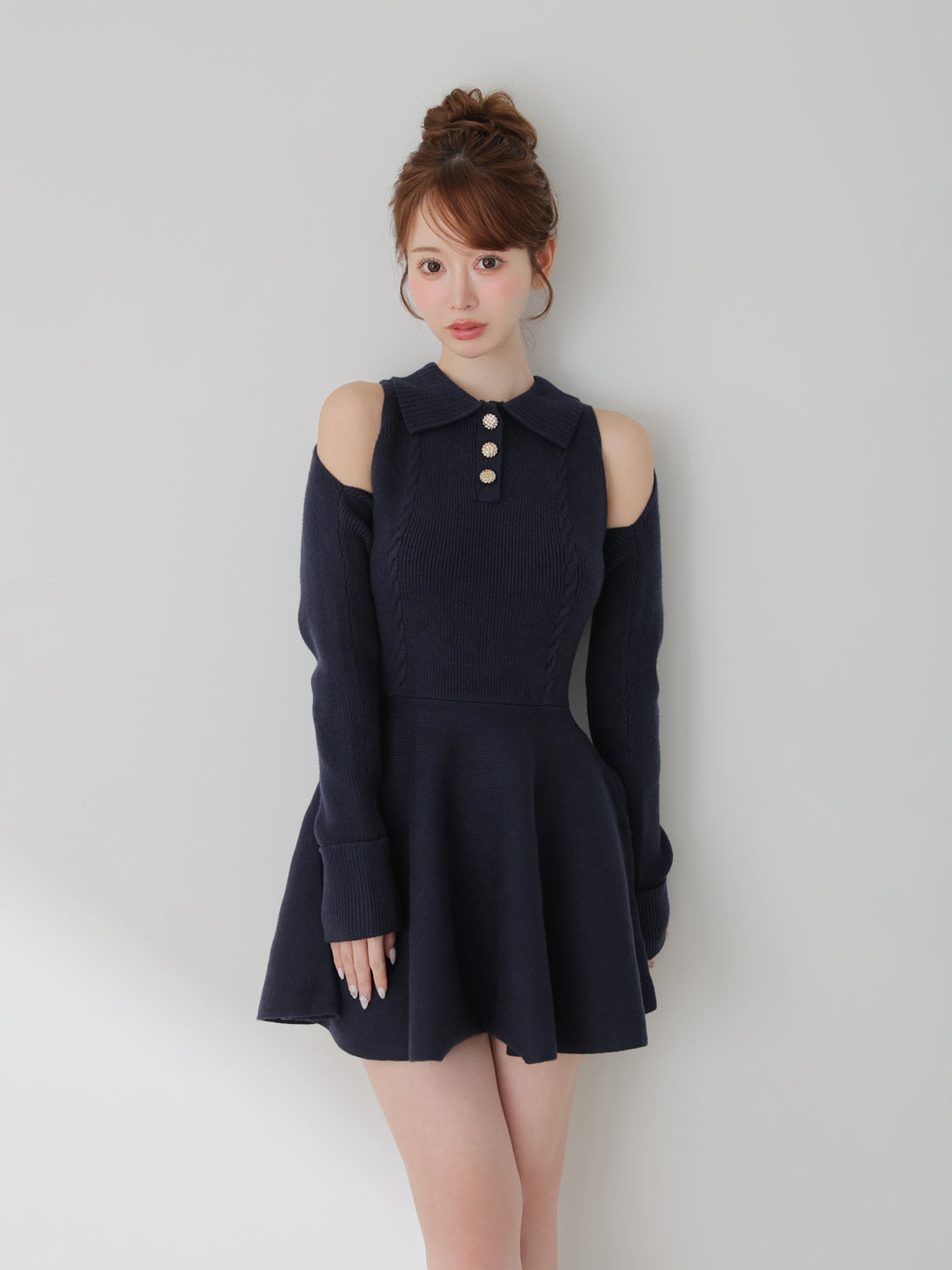 〜9日値下げ エムエメ Polo collar cable knit ワンピース Polo collar cable knit ensemble mini onepiece(eme10826) – M me eme