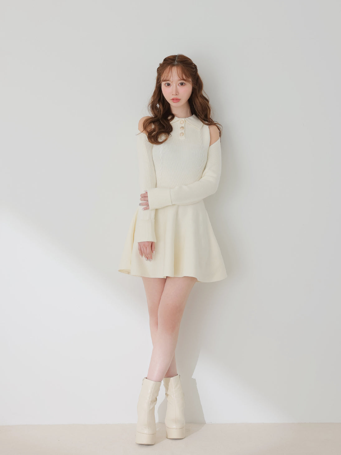 Polo collar cable knit ensemble mini onepiece(eme10826) – M me eme