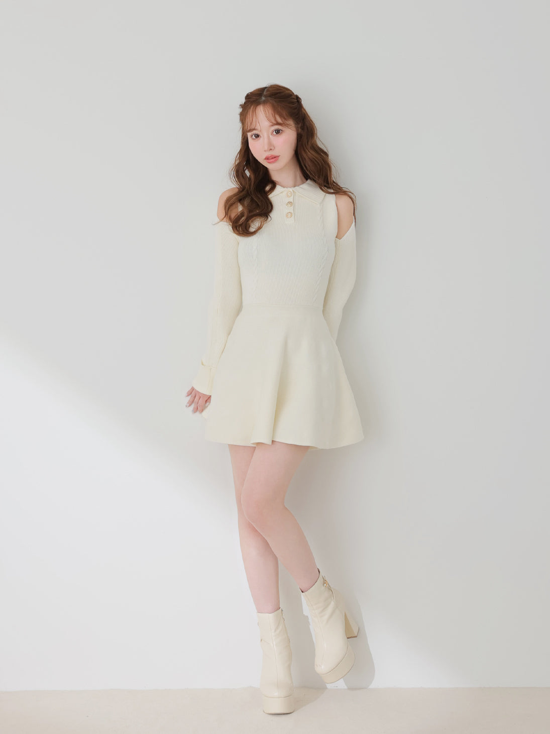 Polo collar cable knit ensemble mini onepiece(eme10826) – M me eme