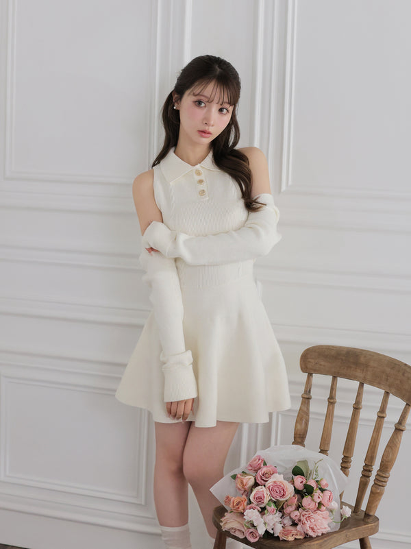 Polo Collar Cable Knit Mini Dress (eme10826)
