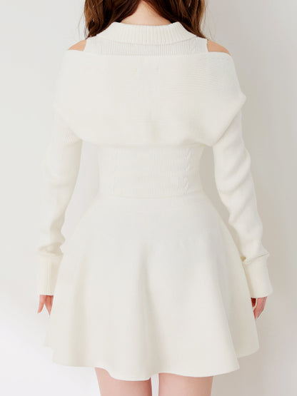 Polo collar cable knit ensemble mini onepiece(eme10826)