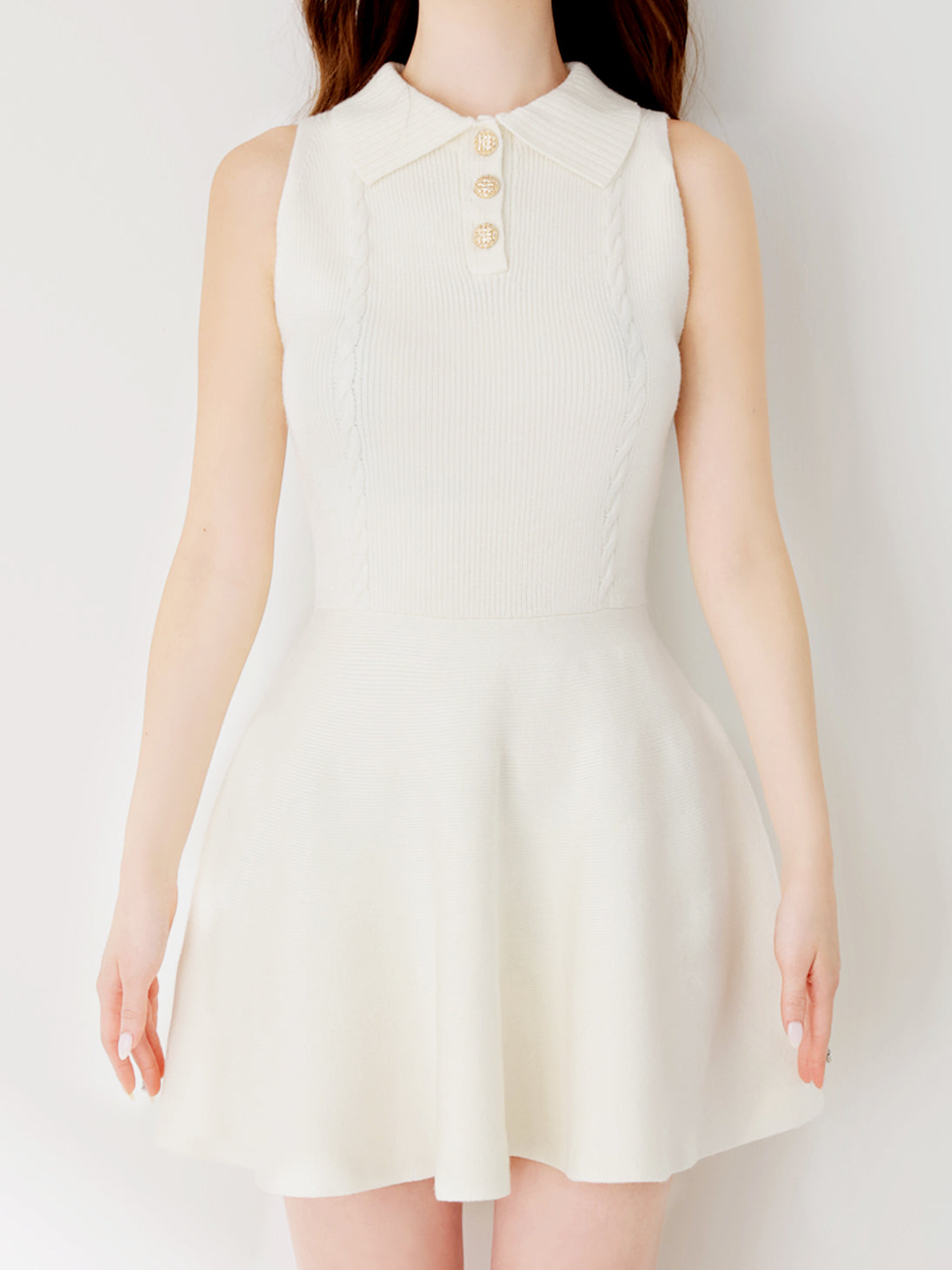 Polo collar cable knit ensemble mini onepiece(eme10826)