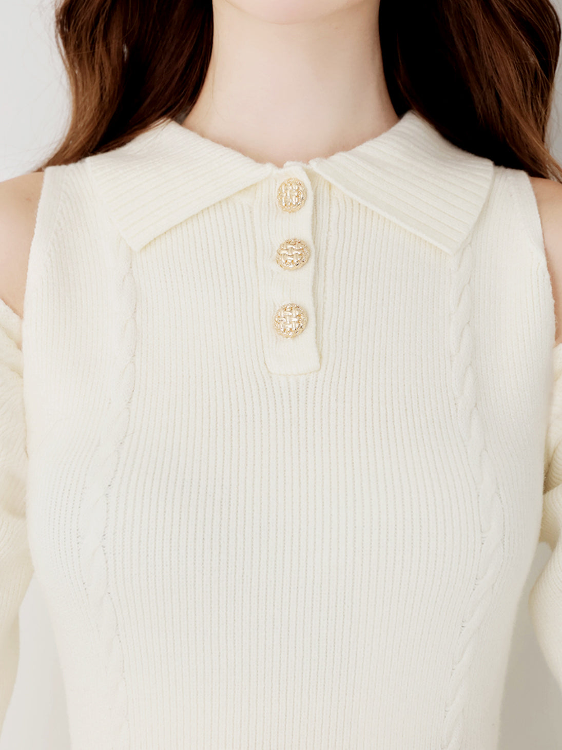 Polo collar cable knit ensemble mini onepiece(eme10826)