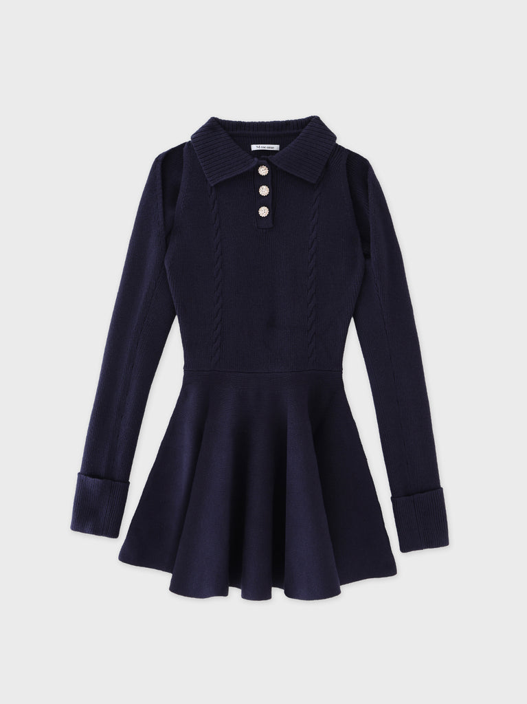 Polo collar cable knit ensemble mini onepiece(eme10826)