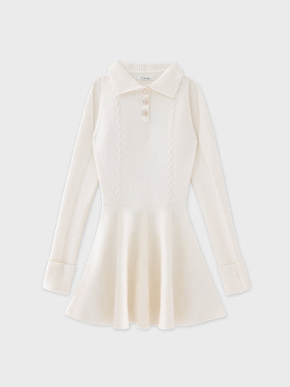 Polo collar cable knit ensemble mini onepiece(eme10826)