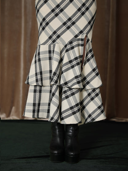 【Pre Order】Cross drape check mermaid long onepiece(eme10827)