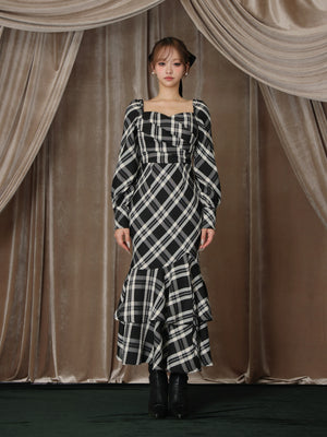 【Pre Order】Cross drape check mermaid long onepiece(eme10827)