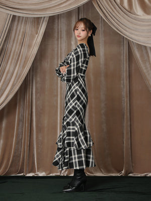 【Pre Order】Cross drape check mermaid long onepiece(eme10827)