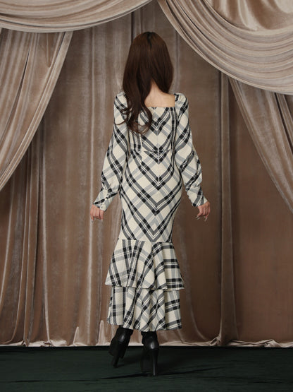 【Pre Order】Cross drape check mermaid long onepiece(eme10827)