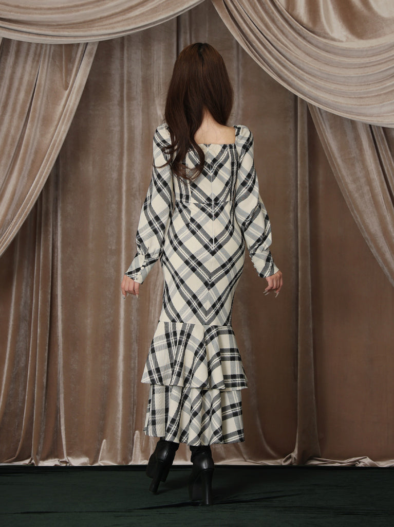 【Pre Order】Cross drape check mermaid long onepiece(eme10827)