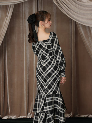 【Pre Order】Cross drape check mermaid long onepiece(eme10827)