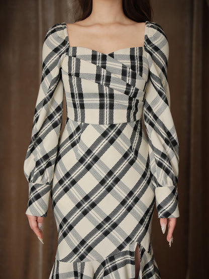 【Pre Order】Cross drape check mermaid long onepiece(eme10827)