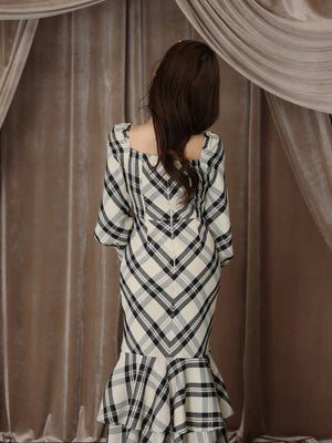 【Pre Order】Cross drape check mermaid long onepiece(eme10827)