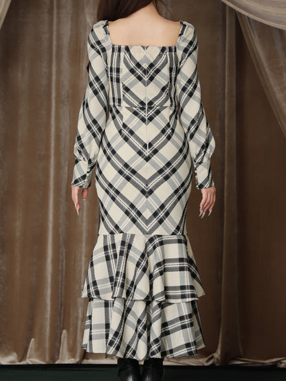 【Pre Order】Cross drape check mermaid long onepiece(eme10827)