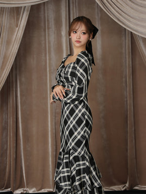 【Pre Order】Cross drape check mermaid long onepiece(eme10827)