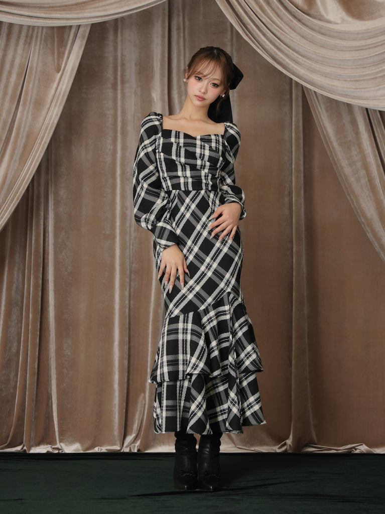 【Pre Order】Cross drape check mermaid long onepiece(eme10827)