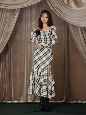 【Pre Order】Cross drape check mermaid long onepiece(eme10827)