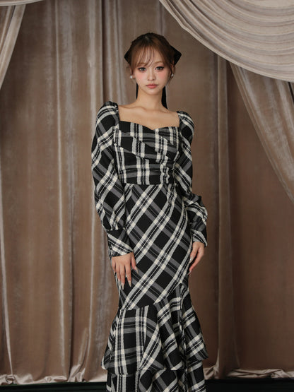 【Pre Order】Cross drape check mermaid long onepiece(eme10827)