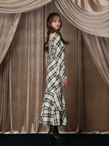 【Pre Order】Cross drape check mermaid long onepiece(eme10827)