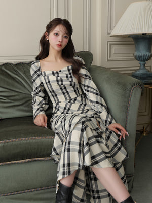 【Pre Order】Cross drape check mermaid long onepiece(eme10827)