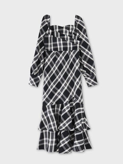 【Pre Order】Cross drape check mermaid long onepiece(eme10827)