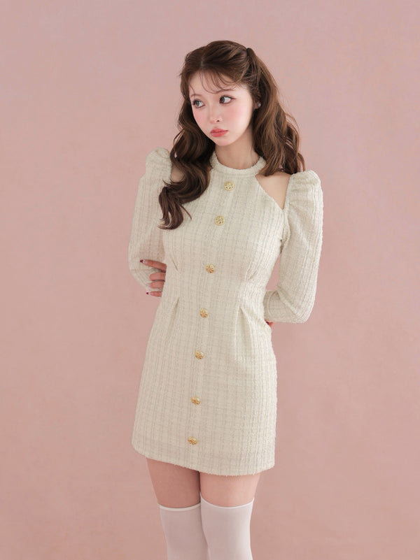 【SALE】Bell cut tweed mini onepiece(eme10829)