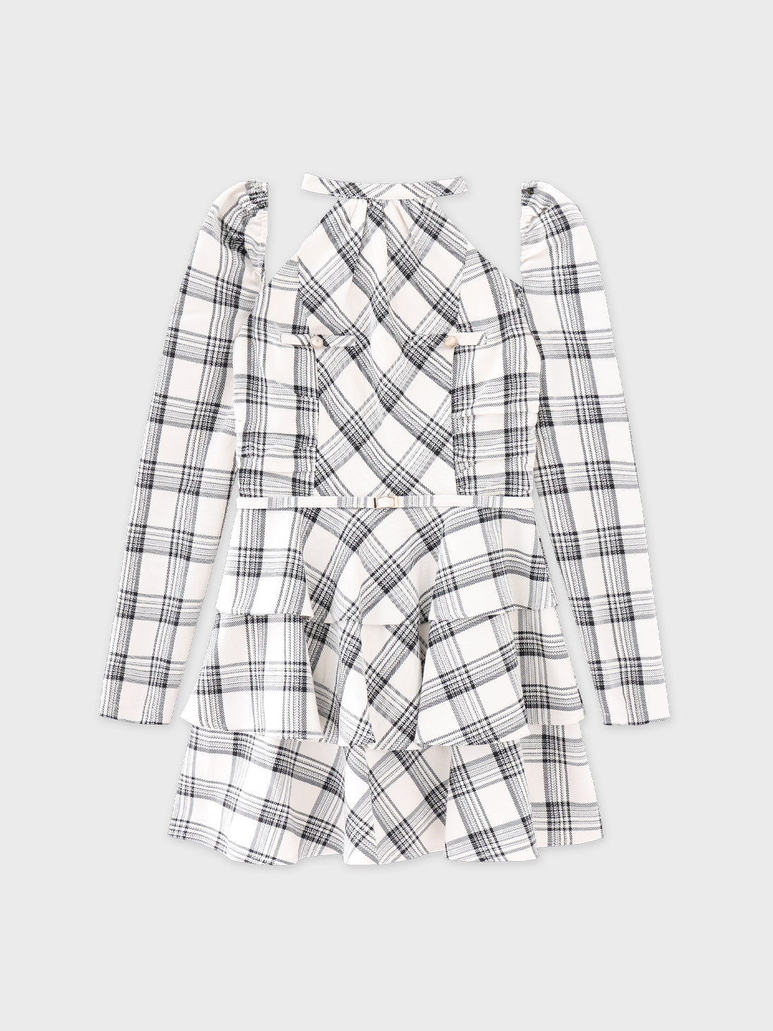 【SALE】Sleeve halter check mini onepiece(eme10830)