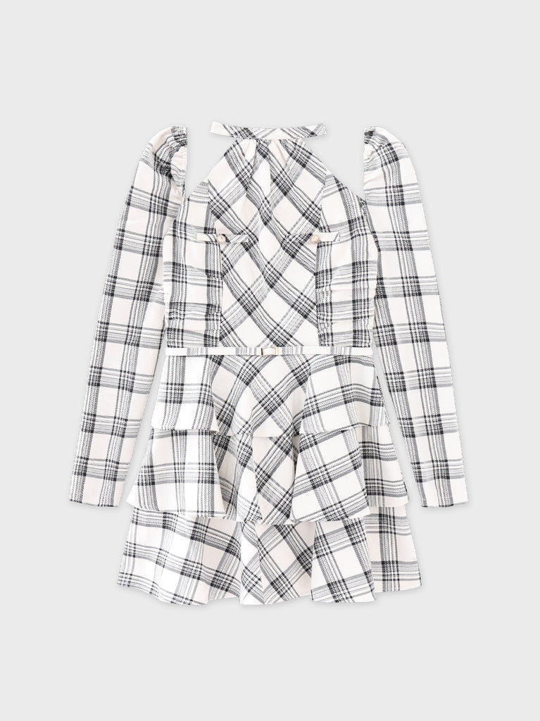 【SALE】Sleeve halter check mini onepiece(eme10830)