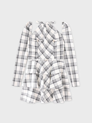 【SALE】Sleeve halter check mini onepiece(eme10830)