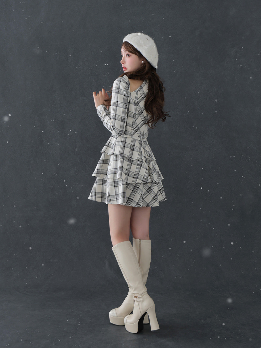 【SALE】Sleeve halter check mini onepiece(eme10830)