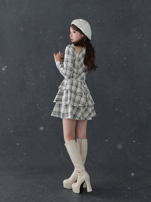 【SALE】Sleeve halter check mini onepiece(eme10830)