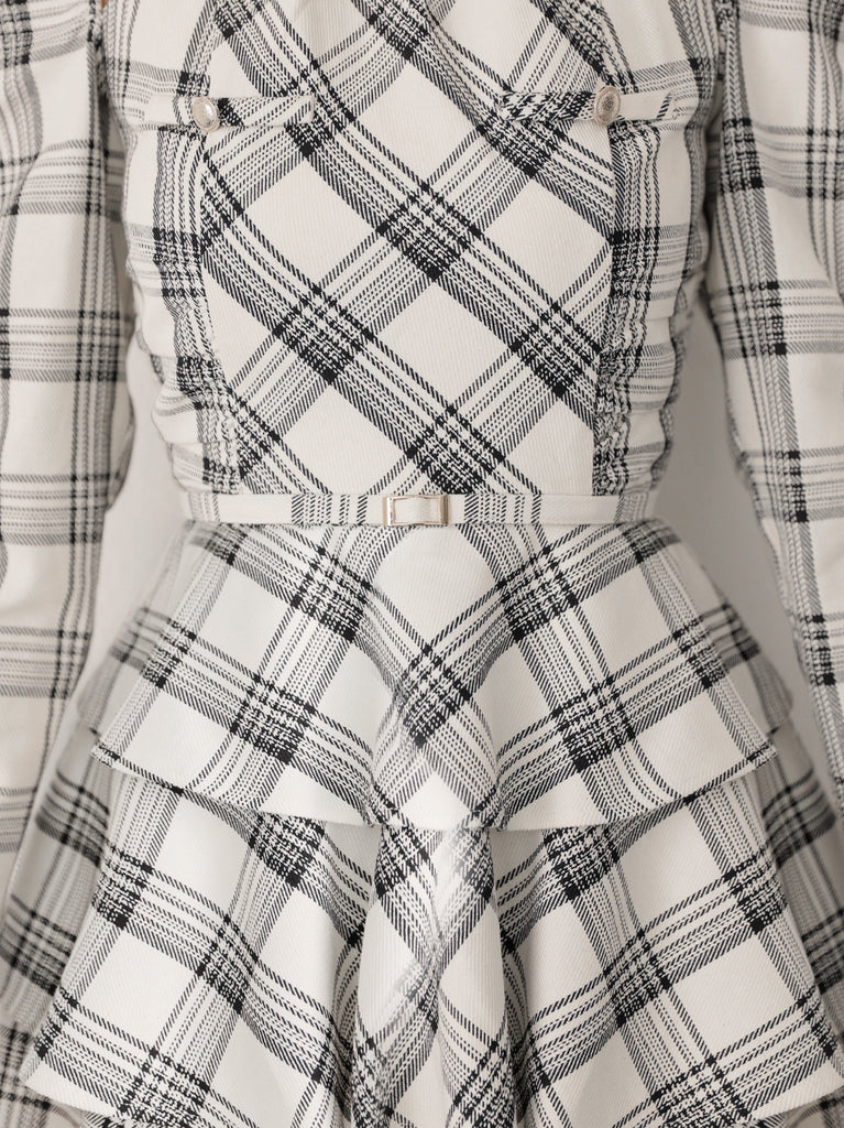 【SALE】Sleeve halter check mini onepiece(eme10830)