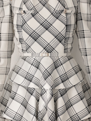 【SALE】Sleeve halter check mini onepiece(eme10830)