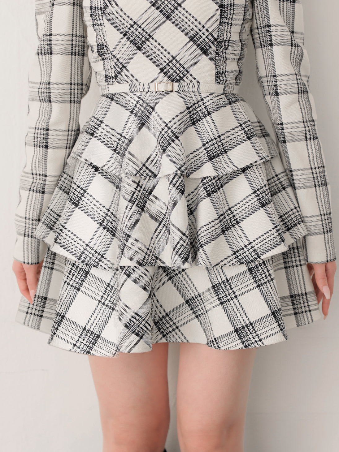 【SALE】Sleeve halter check mini onepiece(eme10830)