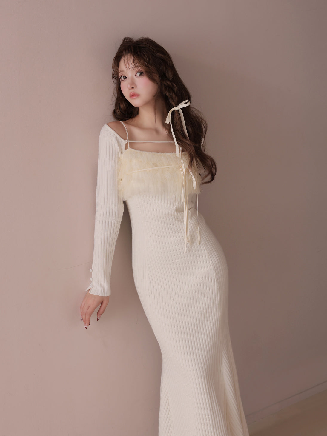 model：160cm　(size：F　color：Ivory）