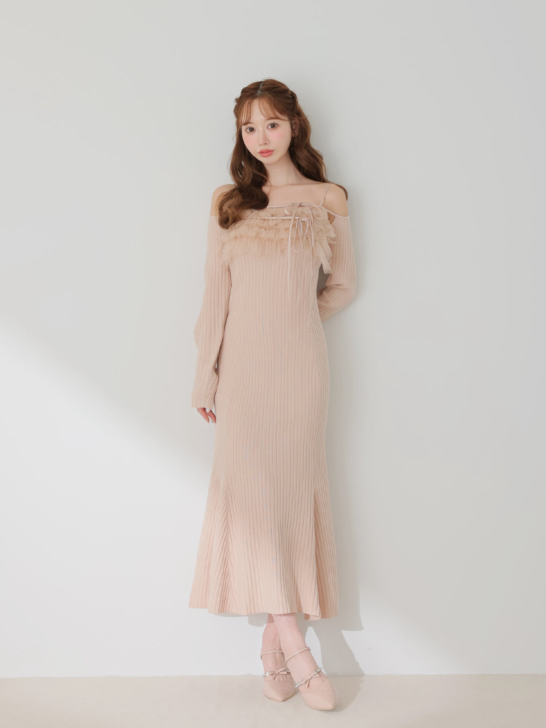エムミーエメ　チュールフリルニットアンサンブルキャミワンピース 即日発送 Tulle frill knit ensemble cami onepiece(eme10834) – M me eme