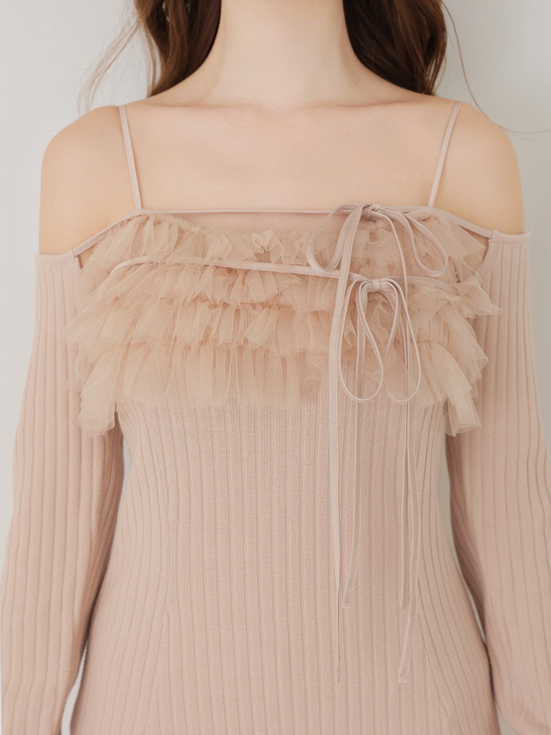 Tulle frill knit ensemble cami onepiece(eme10834)
