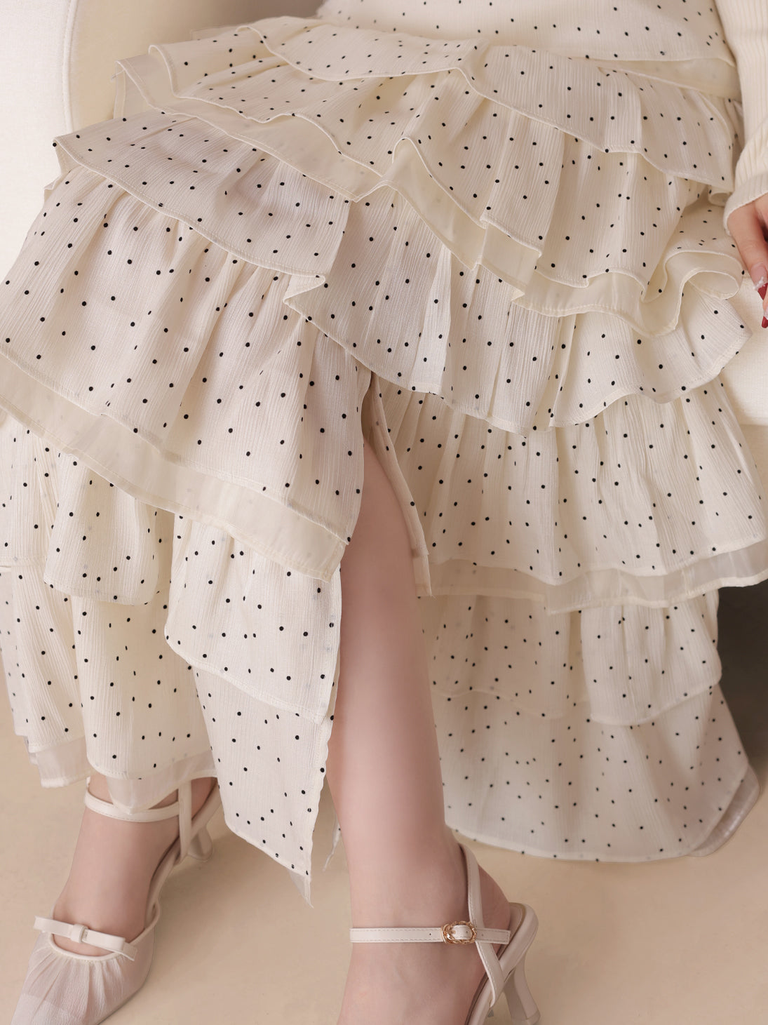 Lily dot tiered frill skirt(eme10836)