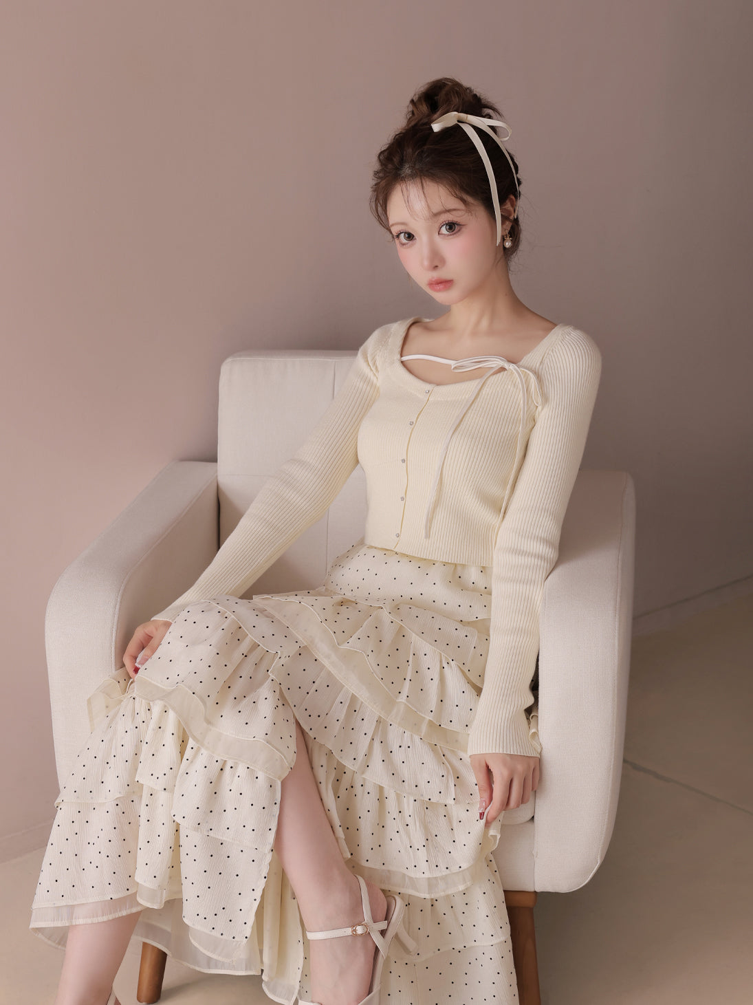 【M me eme】ソフトフィットリボンニットトップス(タグ無し) M me eme】ソフトフィットリボンニットトップス(タグ無し) - メルカリ