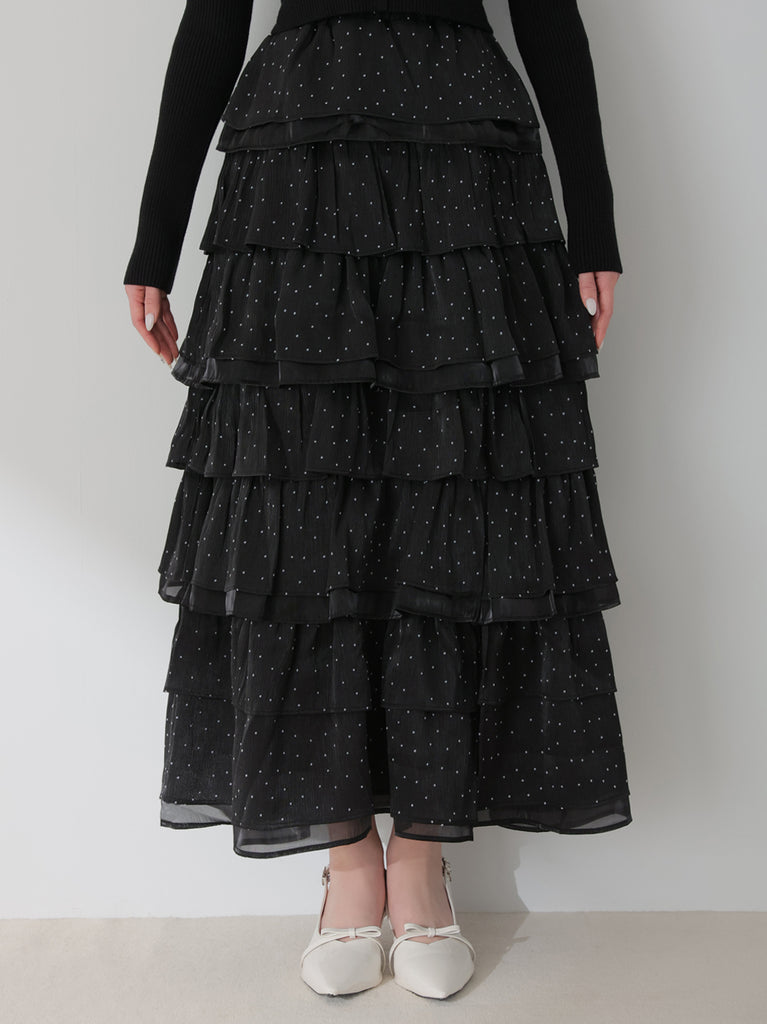 Lily dot tiered frill skirt(eme10836)