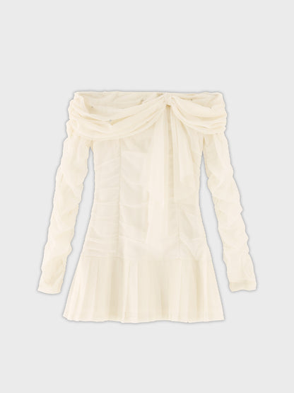 【Pre order】Luminous tulle ribbon drape mini onepiece(eme10837)