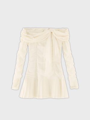 【Pre order】Luminous tulle ribbon drape mini onepiece(eme10837)