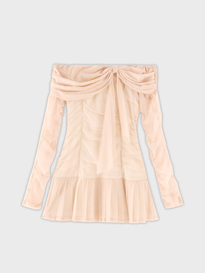 【Pre order】Luminous tulle ribbon drape mini onepiece(eme10837)