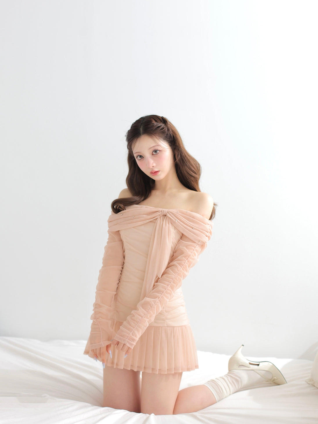 Luminous tulle ribbon drape mini onepiece(eme10837) – M me eme