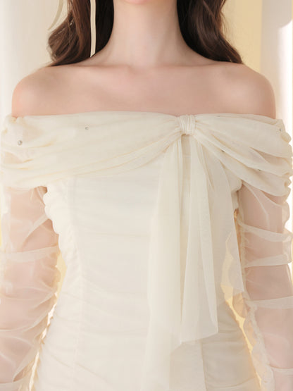 【Pre order】Luminous tulle ribbon drape mini onepiece(eme10837)